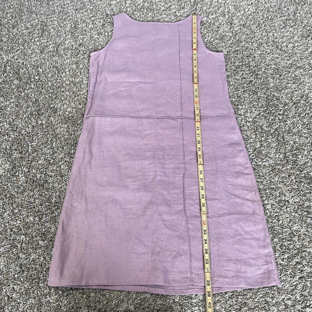 Vintage Shift Dress Size Medium Petite MP Purple Linen Embroidered Sleeveless - Picture 13 of 14